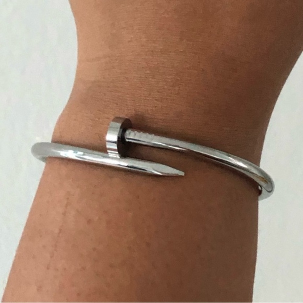 Generic Nail Cuff Bangle Bracelet in Silver